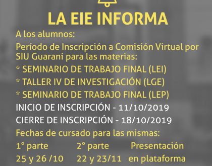 INFORMACIÓN IMPORTANTE ALUMNOS EIE-UNSE