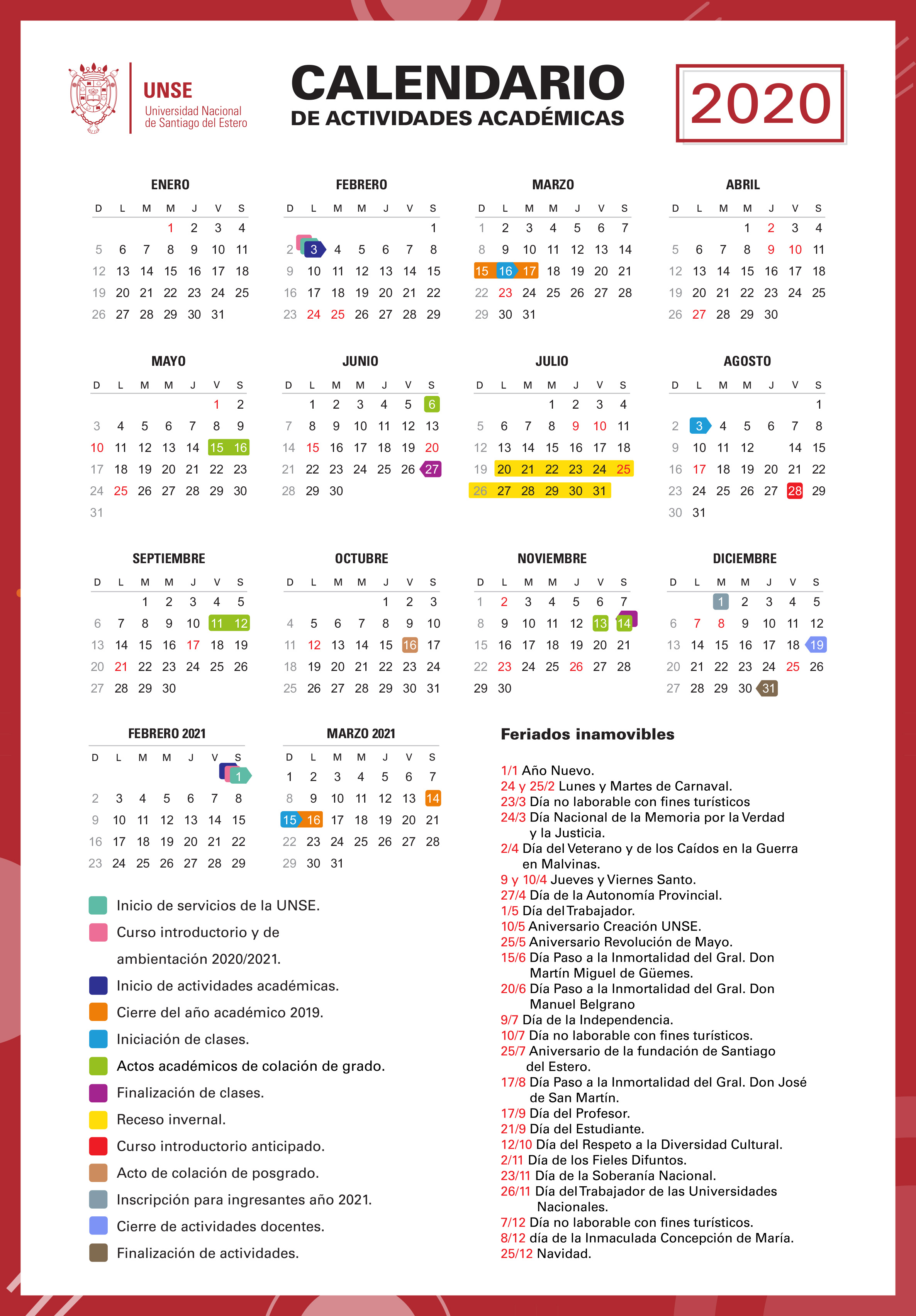 Calendario UNSE 2020