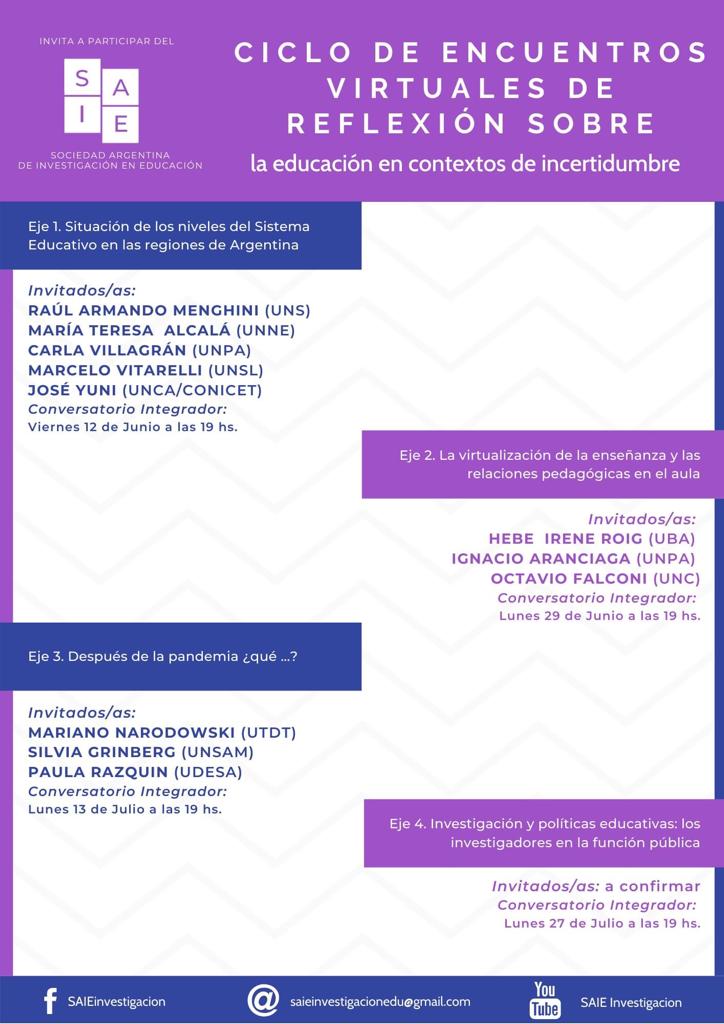 Ciclo de encuentros virtuales de reflexión sobre la educación en contextos de incertidumbre