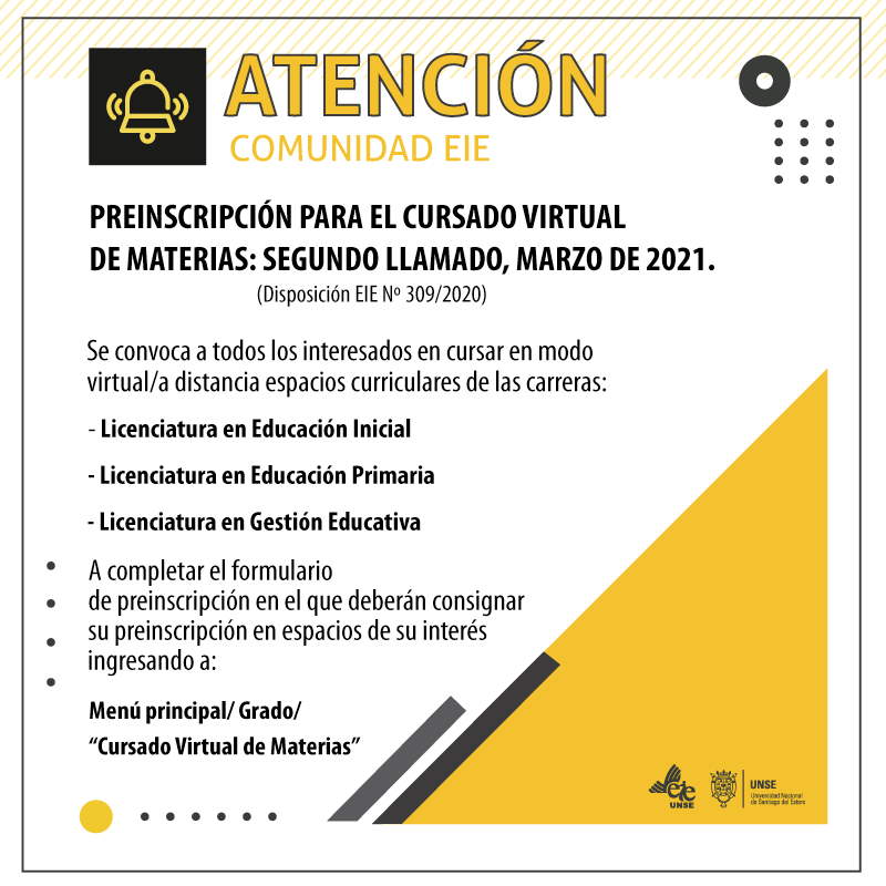 Segundo llamado a preinscripción para el cursado virtual de espacios curriculares - Marzo 2021
