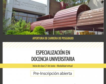 Pre-inscripción abierta a la Especialización en Docencia Universitaria - Cohorte 2021