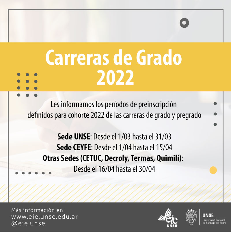 Periodos de Inscripción de las Carreras de Grado 2022