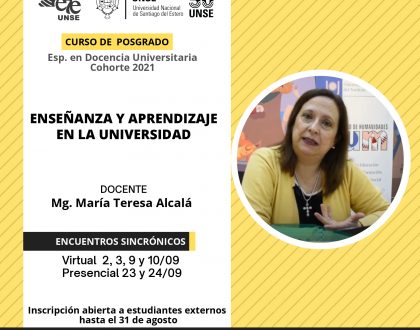 La Mg. Alcalá dictará el curso "Enseñanza y aprendizajes en la Universidad"