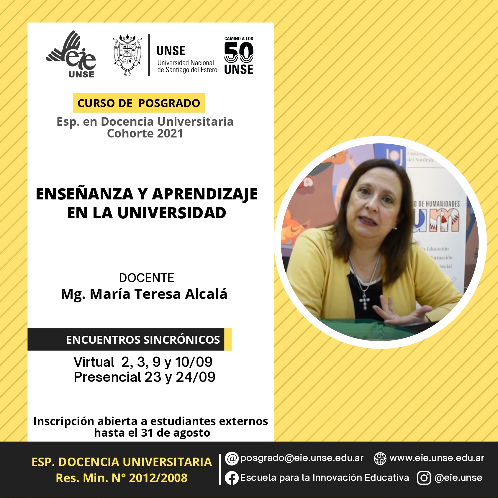 La Mg. Alcalá dictará el curso "Enseñanza y aprendizajes en la Universidad"