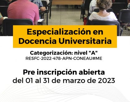 En marzo inicia la pre inscripción para la Esp. en Docencia Universitaria