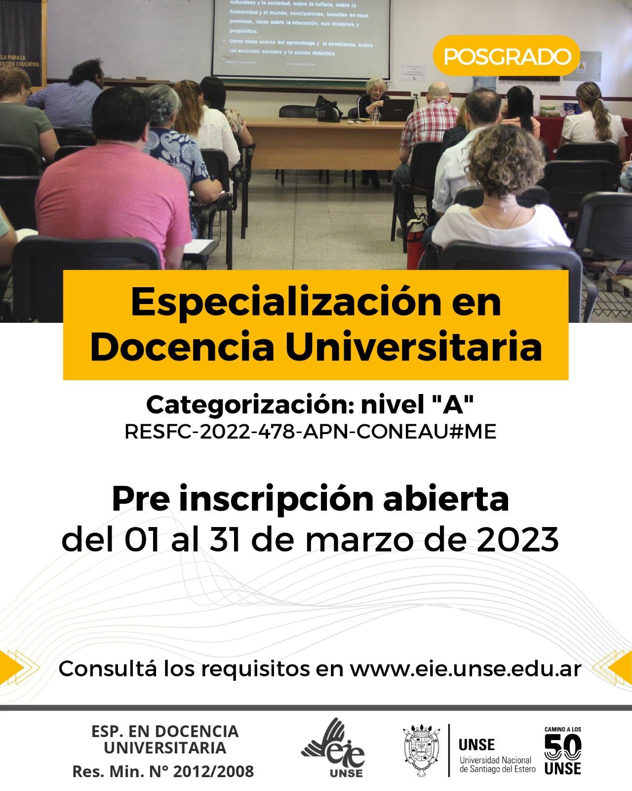 En marzo inicia la pre inscripción para la Esp. en Docencia Universitaria