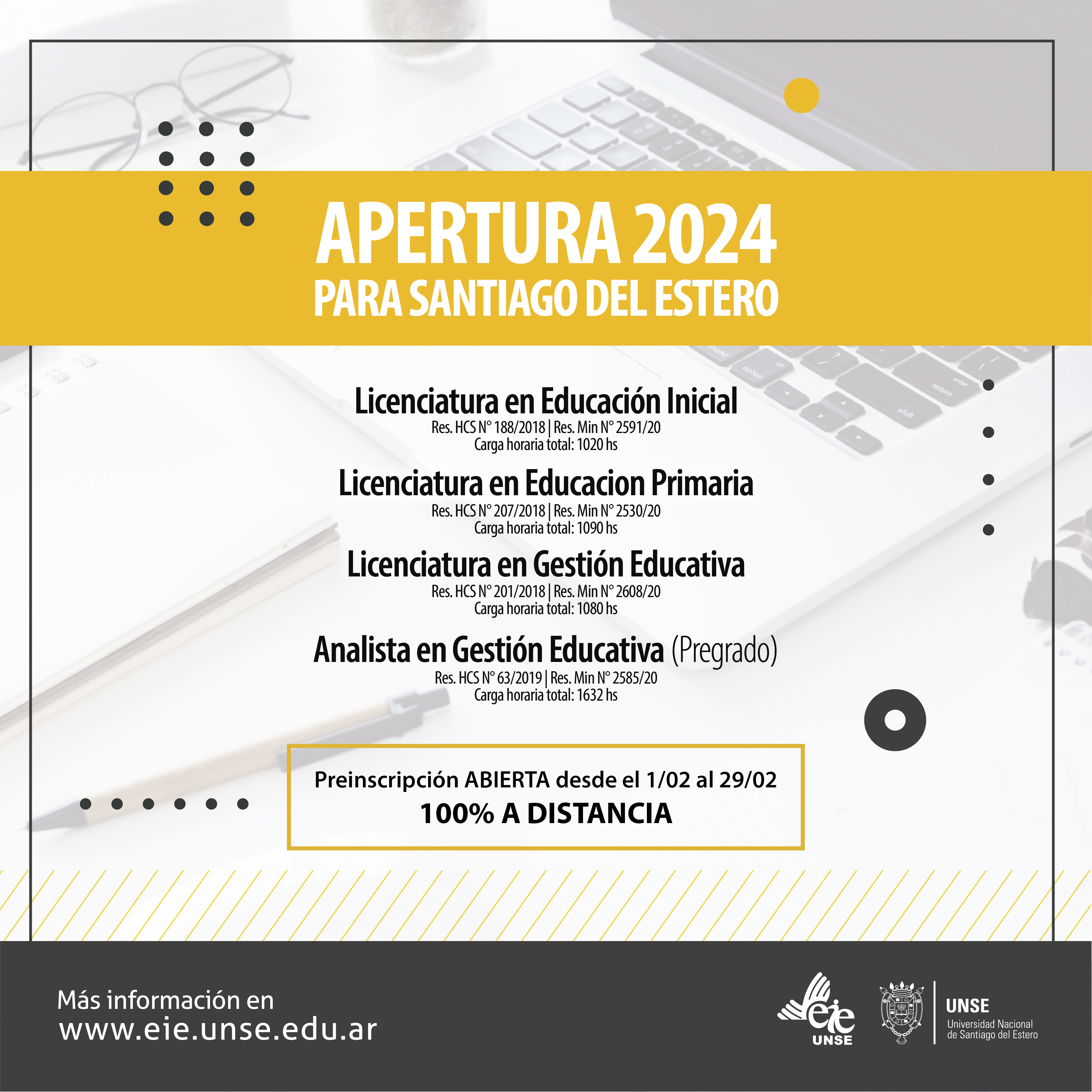 Se abren las preinscripciones a las carreras de grado y pregrado en la EIE - 2024