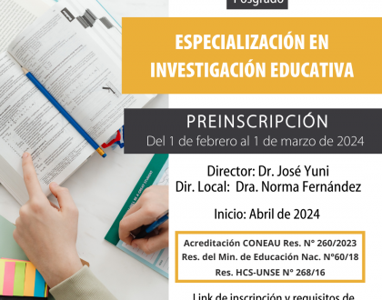 El 1 de febrero inicia la preinscripción para Investigación Educativa