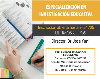 Últimos cupos para la Esp. en Investigación Educativa