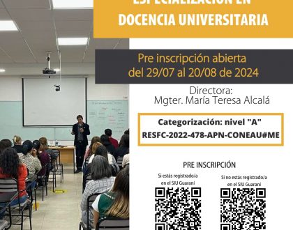 Pre inscripción abierta para la Esp. en Docencia Universitaria